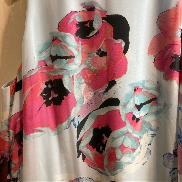 TAHARI Sz 14 Handkerchief Overlay Bold Pastel Floral Zipper in Back Dress - Picture 4 of 16